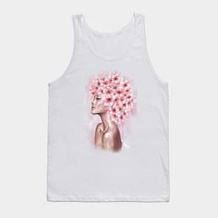 Pretty young girl with flowers in hair. Tank Top